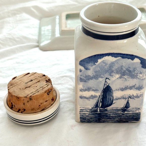 Vintage Delft Blue Blauw Hand Painted Spice Jar bottles Canister Set Tray Dutch - Picture 9 of 16